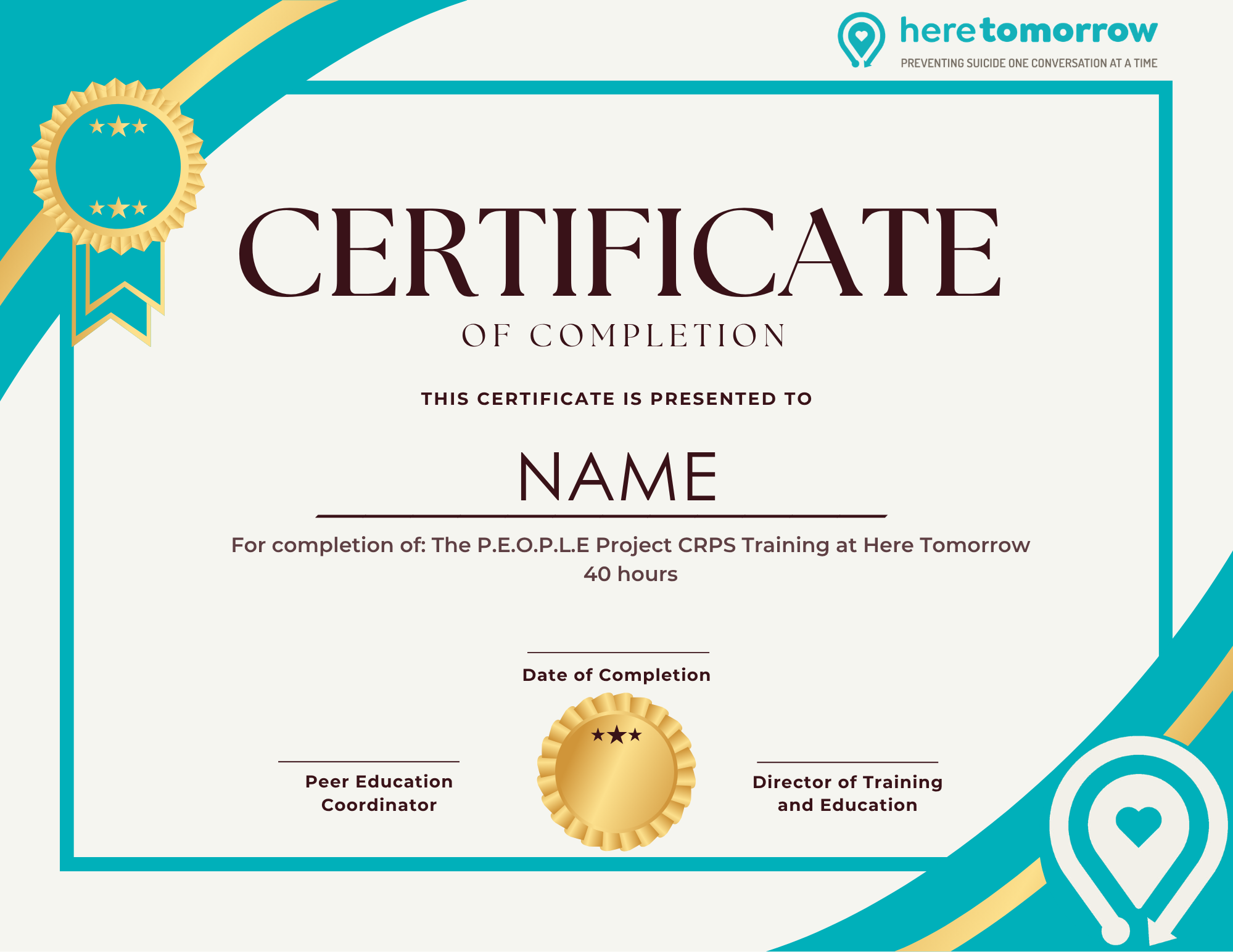 Certificate of Completion sample